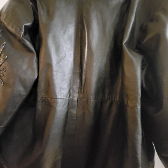 VTG S. Ajita Genuine Leather Oversized Jacket - Medium - Sequined Sleeves - Picture 5 of 12